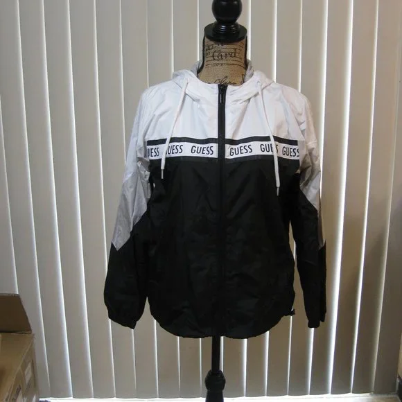 Guess Jackets Coats Nwt Guess Black White Logo Windbreaker